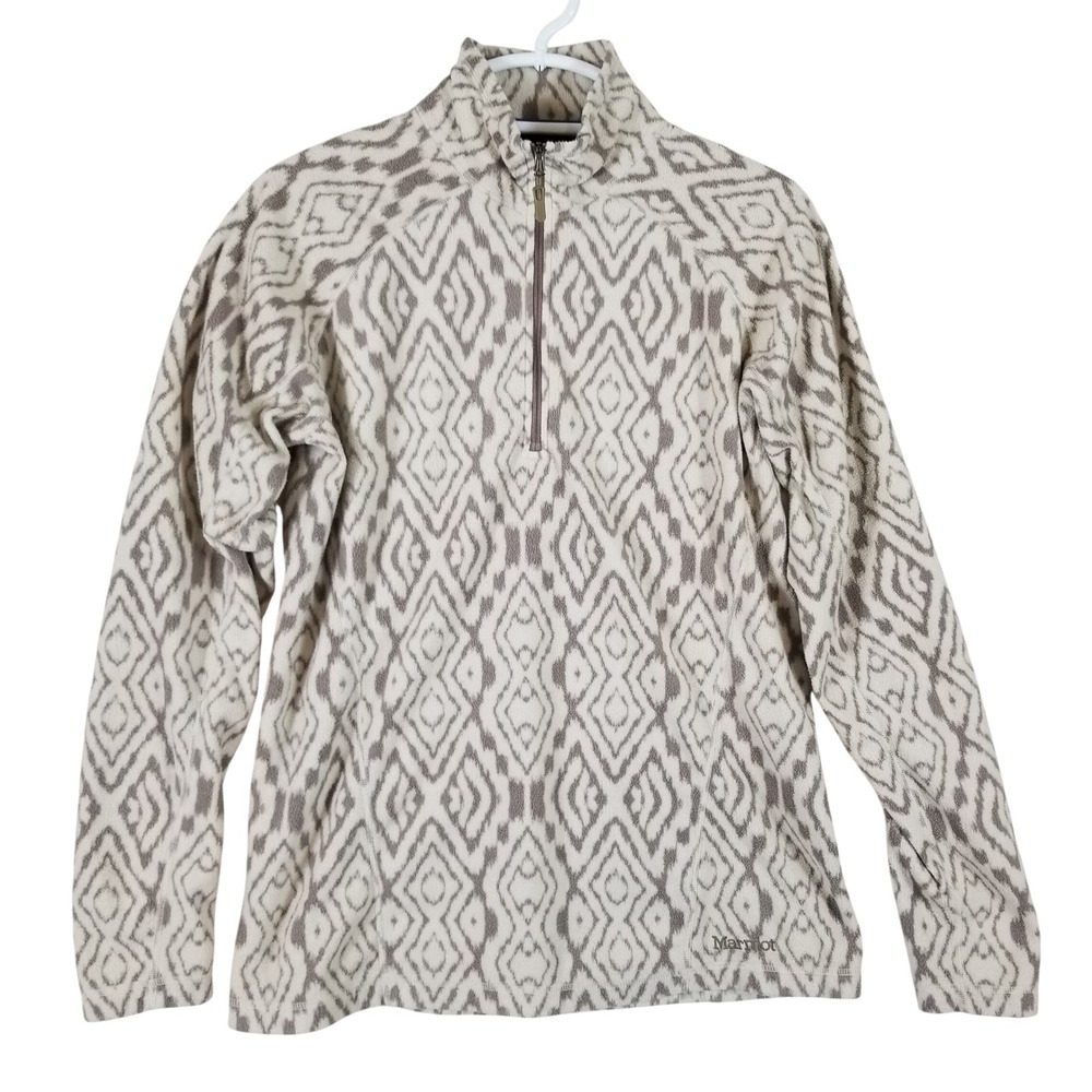 Marmot Womens 1/4 Zip Fleece Pullover Grey White Geometric Diamond Pattern L